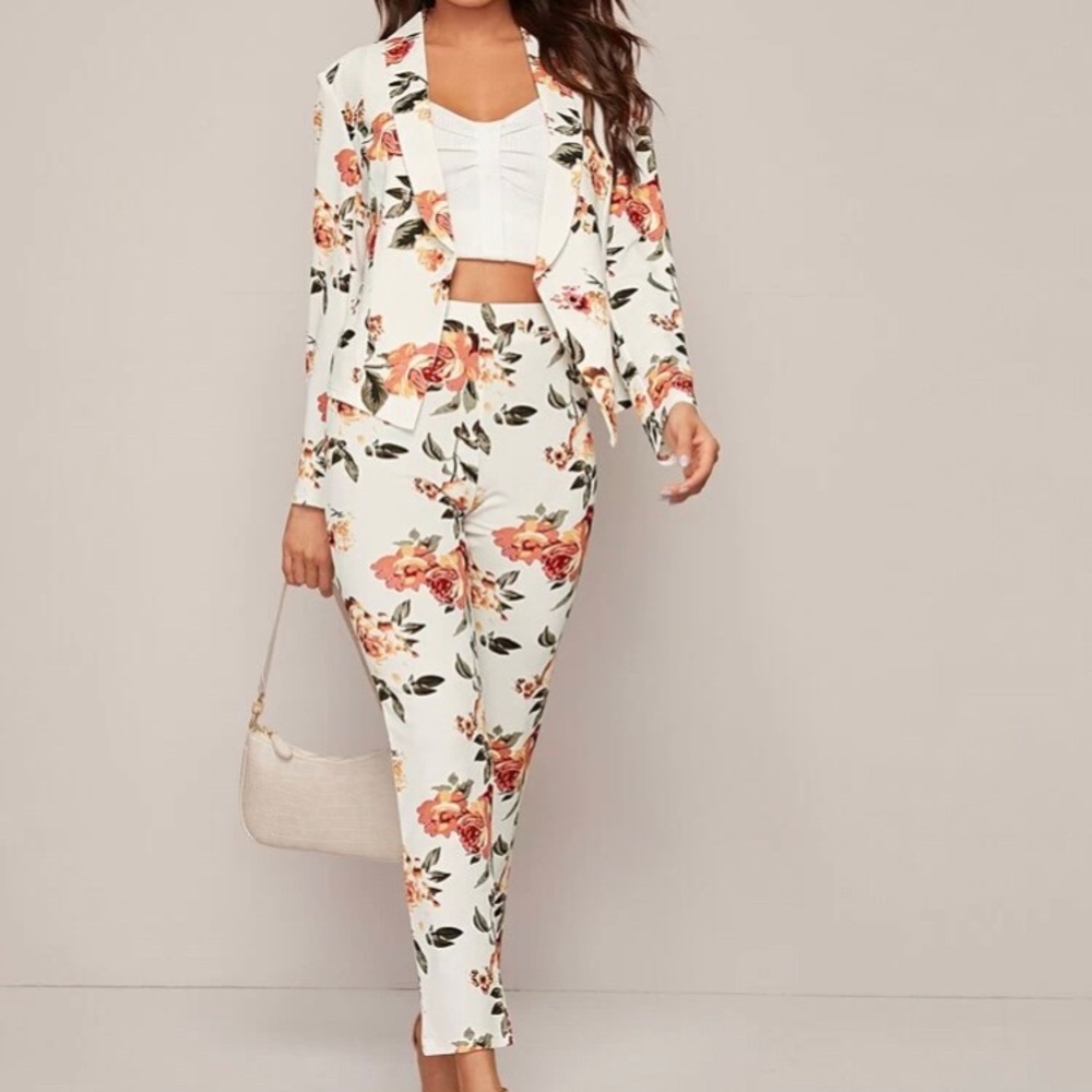 Floral Blazer and Pants Set
